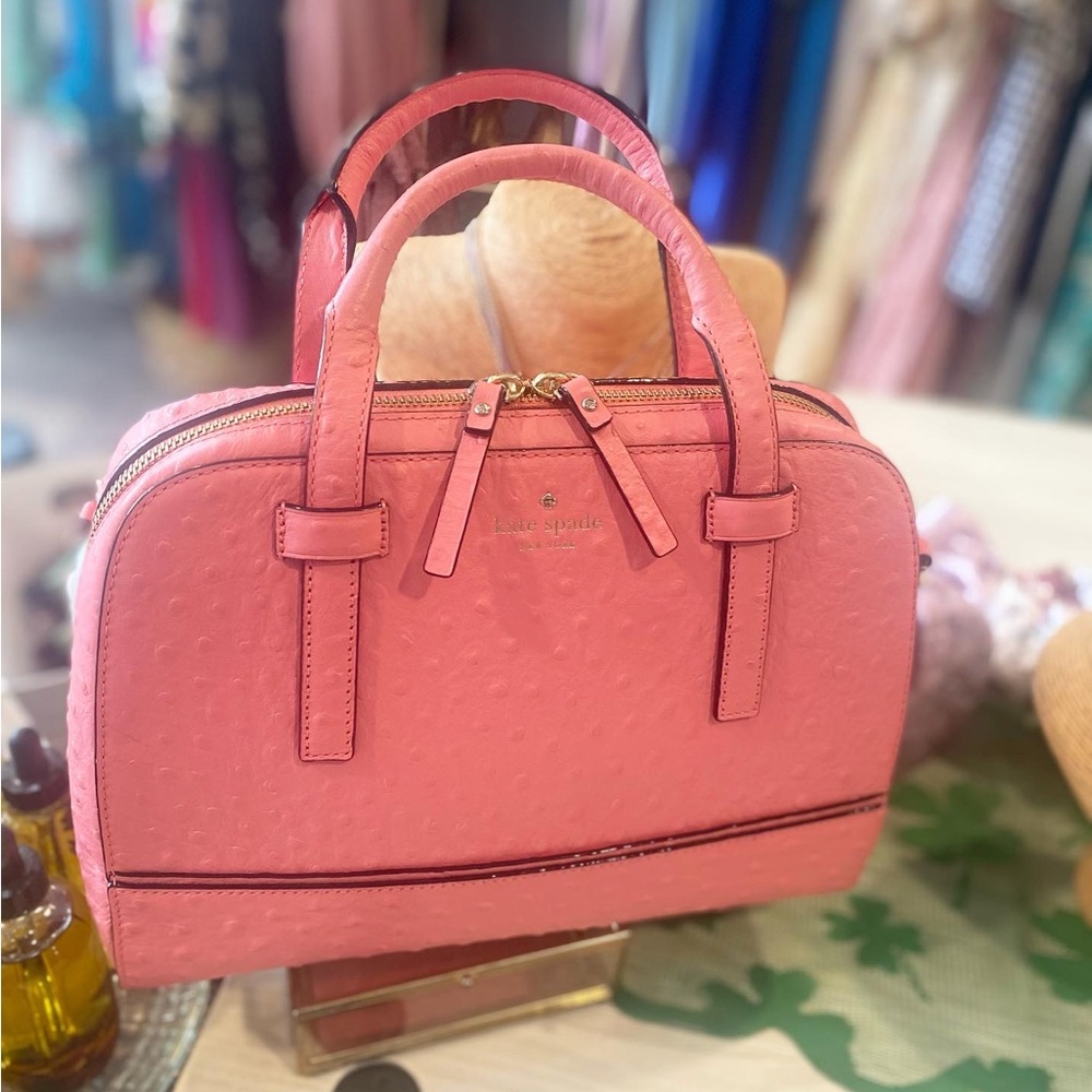 Kate Spade Pink Ostrich Texture Leather Satchel Bag